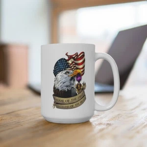 Home Of The Free Because of The Brave USA Flag Eagle Coffee Tea Ceramic Mug 15oz - Picture 1 of 5