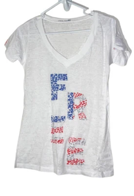 Camiseta Whimsy Rose Sheer Burnout Cuello en V Talla S Blanca Patriótica Serigrafía GRATIS Foto 1 de 4