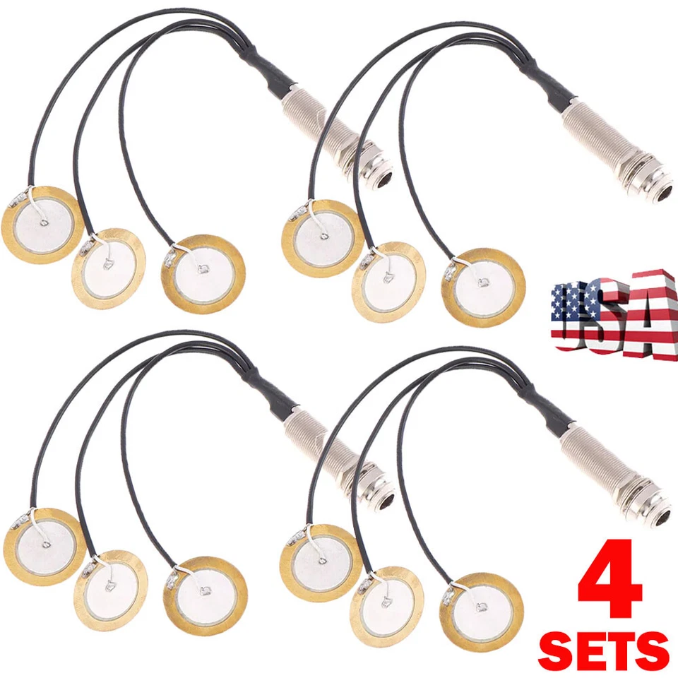 Micrófono de contacto piezoeléctrico de 4 piezas 3 pastillas transductoras y conector de pin final para Kalimba NUEVO Foto 1 de 4