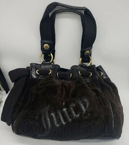 Vintage Y2K Juicy Couture Brown Black Velour Shoulder Bag Handbag Daydreamer