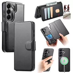 For Samsung Galaxy S25 Ultra/Plus Magnetic Leather Wallet Stand Case Wrist Strap - Picture 1 of 18