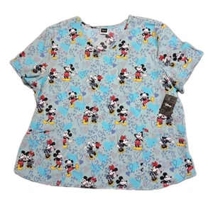 DISNEY MICKEY & MINNIE MOUSE Scrub Top 3X SS V-Neck Blue Unisex - Picture 1 of 3