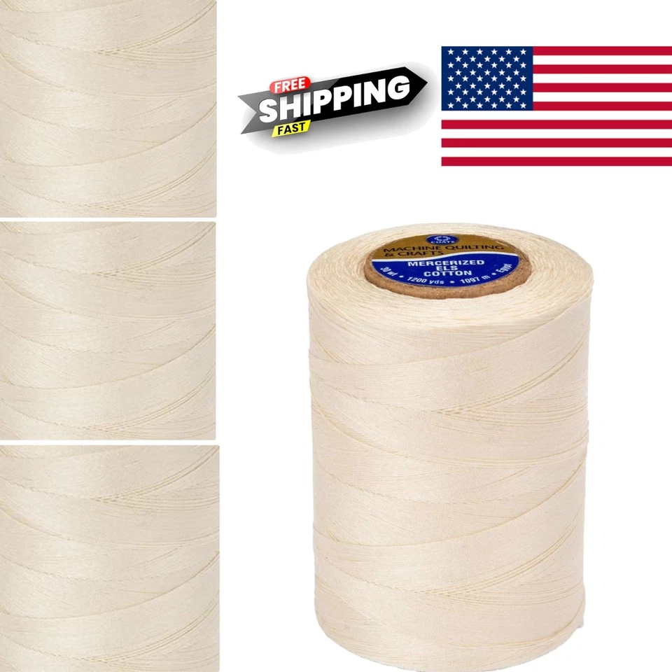 Hilo acolchado de algodón ligero 1200 yardas crema de cáscara de huevo para costureras Foto 1 de 4