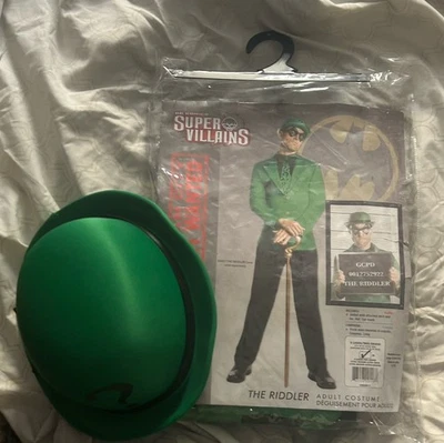 Batman Gotham City Villano El Acertijo Adulto Disfraz Sombrero Máscara y Chaqueta/Camisa XL Foto 1 de 4