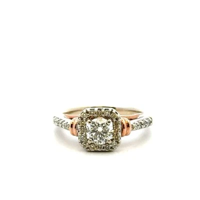 ANILLO DE COMPROMISO HALO DE DIAMANTES REDONDOS DE 0,88 QUILATES ORO BICOLOR 14KT TAMAÑO 5,5, 4,0 GRAMOS Foto 1 de 4