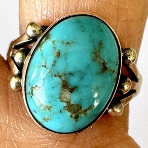 Navajo Türkis Ring Gr. 6 Yazzie Sterling oval Indianer Handarbeit - Bild 1 von 9