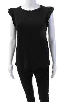 Camiseta básica de terciopelo para mujer negra de algodón sin mangas cuello redondo talla S Foto 1 de 4