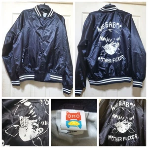 OMOCAT Jacket Mens Large Bomber Anime Graphic Weeboo Satiny Novelty Augusta - Picture 1 of 18