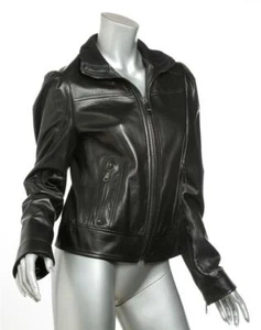 DOLCE & GABBANA Mujer Cuero Negro con Cremallera Frontal Abrigo US6 IT42 NUEVO - Imagen 1 de 6