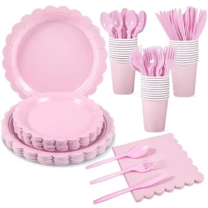 175 Pcs Pink Paper Plates and Napkins 25 Guest Light Pink Party Supplies Pink... - Picture 1 of 7