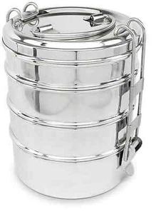 4 Tier Lunch Box Stainless Steel Indian Tiffin Round Food Container Carrier Set - Picture 1 of 4