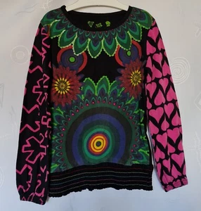 AUTHENTIC DESIGUAL GEOMETRIC LOGO BLACK PINK GIRL TOP BLOUSE-SIZE:US 4/EU108 - Picture 1 of 9