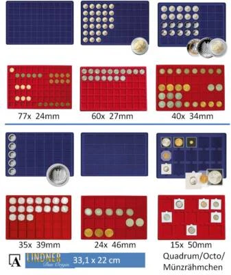 SAFE Lindner Münzen Tableau Einsätze aussuchen Münztableau 33,1x22,0 cm rot oder blau