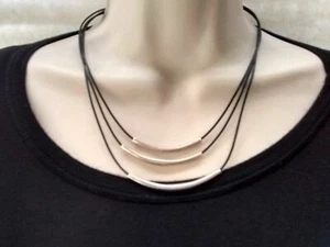 Nuevo collar de tubos de plata esterlina Silpada N1571 cuero negro 3 hebras 16-18 - Imagen 1 de 12