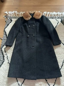 Cappottino nero collo pelliccia vintage 70s S/M black coat fur collar - Foto 1 di 10