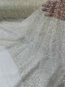 Beaded Sequins Pearl Fabric Clear OffWhite Embroidered Pearl Sequins Fabric Yard - Picture 1 of 5