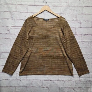 Evan Picone Top Womens Plus 2X Brown Gold Metallic Shimmer Striped Holiday Fall - Picture 1 of 11