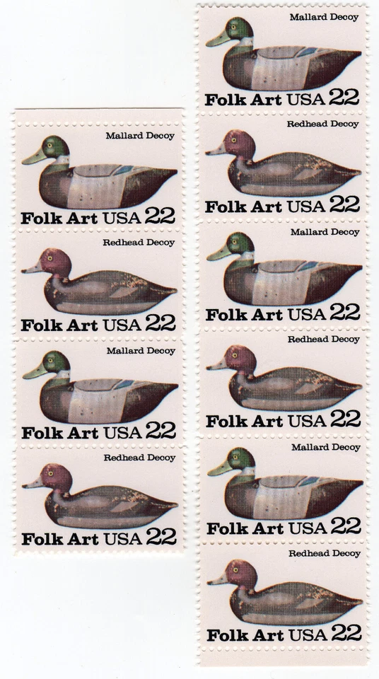 Scott #2139 & 2141 Mallard & RedHead Duck Decoy 10 Stamps - MNH - Image 1 of 1