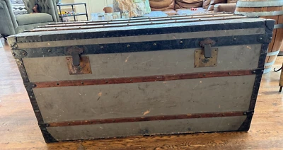 Louis Vuitton Trianon Canvas Large 1867/1868 Steamer Trunk Antique French Chest - Image 1 of 4