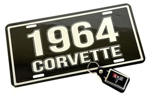 1964 Chevy Corvette Muscle Car Aluminum License Plate with One Matching Key Ring - Picture 1 of 3