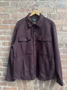 Vince Men’s Shirt Jacket, Sz Large, Burgundy Recycled Wool Blend - Picture 1 of 8