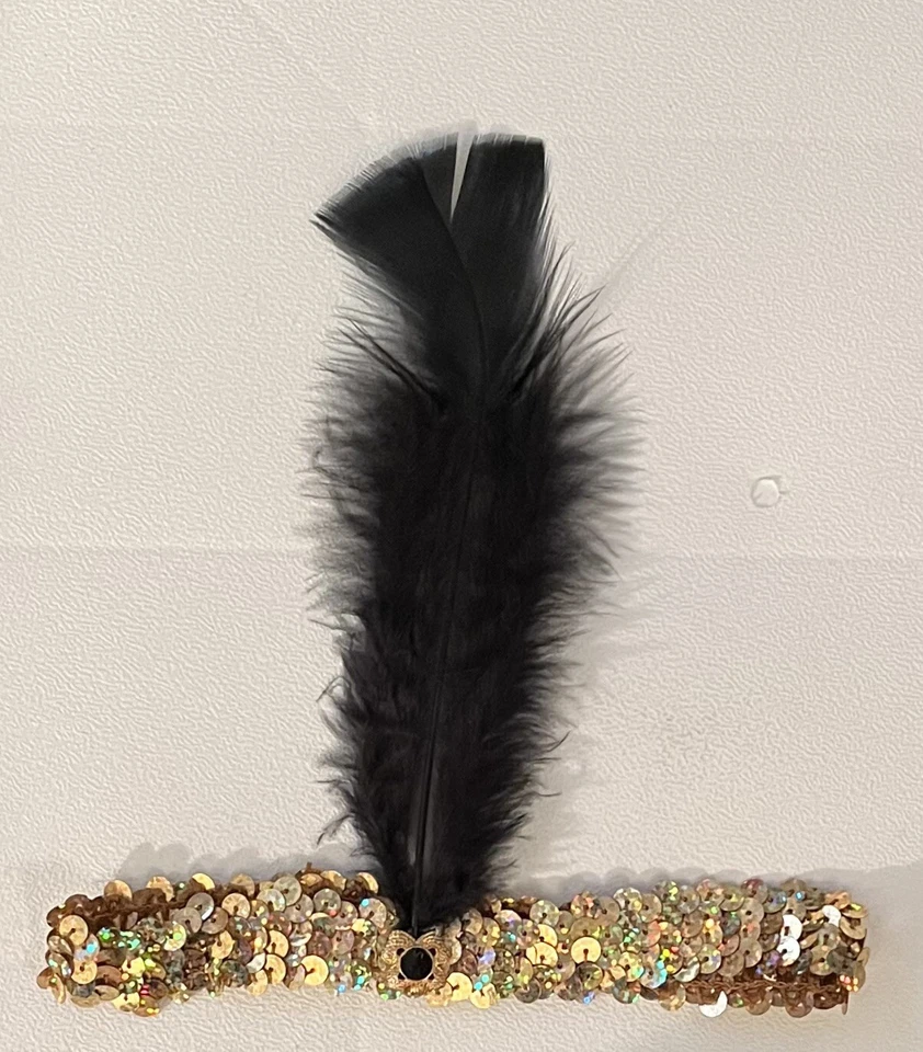 Niñas Dorado Elástico Lentejuelas Negro Pluma Rugiente 20’s Aleta Disfraz Accesorio Foto 1 de 2