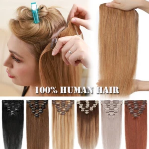 Dick 100% Echthaar Clip In Remy Hair Extensions Haarverlängerung 8 Tressen Blond - Bild 1 von 54