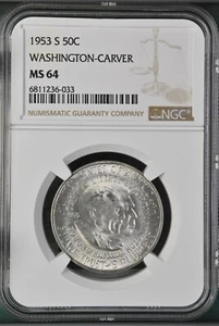 1953-S 50C Washington Carver Commemorative Half Dollar NGC MS64 6811236-033 - Picture 1 of 2