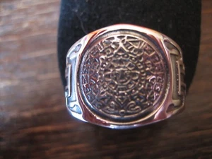 prächtiger großer Ring Mayakalender Maya Azteken Kalender 925er Silber RG 68 NEU - Picture 1 of 5