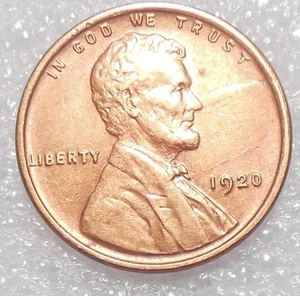 1920 RED/Brown About Uncirculated Lincoln Wheat Cent - Picture 1 of 2