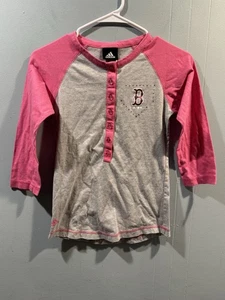 Mädchen Adidad T-Shirt Größe Large 14 grau/rosa rot Sox Print - Bild 1 von 4