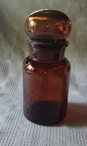 VTG Amber Glass Apothecary Jar Bubble Lid Belgium Canister Pharmacy MCM 8 1/2"H - Picture 1 of 10