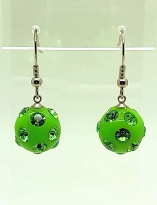 Bonitos pendientes colgantes de moda de cristal verde bola discoteca acrílico verde 14 mm Foto 1 de 4