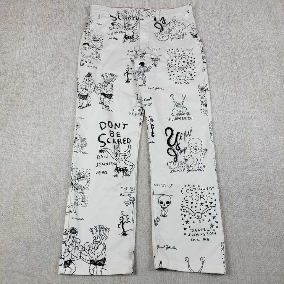 Pantalones Vans Daniel Johnston Para Hombre 34x32 Blanco Negro Obra de Arte Sueltos Chino Punk Estampado Foto 1 de 4