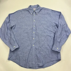 Camicia Brooks Brothers blu lino irlandese manica lunga con bottoni taglia large BELLA - Foto 1 di 7