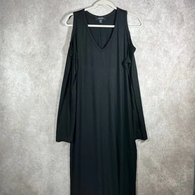 Maxi Vestido Karen Kane XL Negro Hombro Frío Abertura Lateral Cuello en V Largo Elástico Tejido Foto 1 de 4