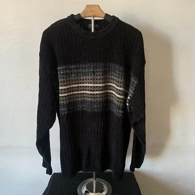 Suéter DOCKERS de Colección Años 90 Tejido a Rayas Chenilla Negro Marrón Para Hombre Grande Foto 1 de 4