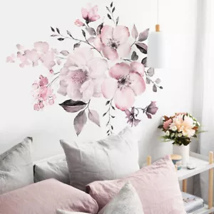 Removable Wall Stickers Watercolour Dusty Pink Flowers Leaves Home Decor AU - Picture 1 of 7