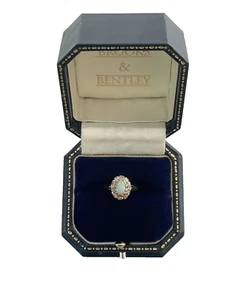 Anillo de ópalo y diamantes de oro de 9 quilates con racimo de diamantes de ópalo 1983 anillo vintage talla L 1/2 - Imagen 1 de 14