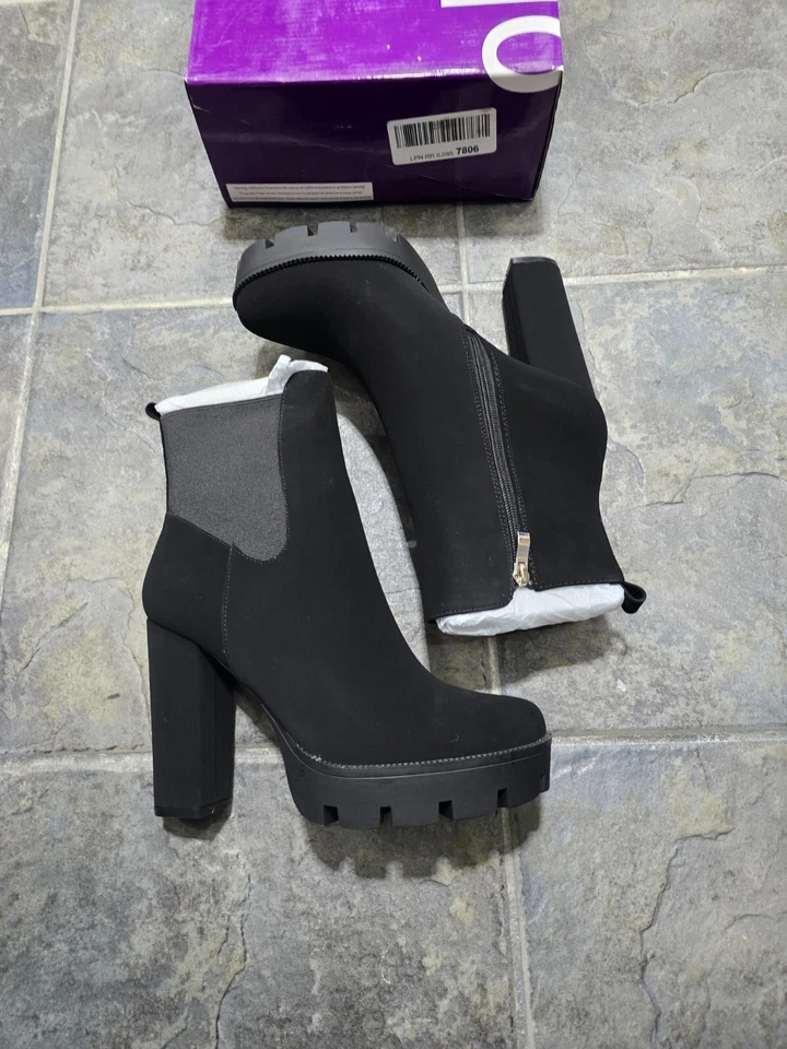Zapato para mujer Ollio 10b plataforma apilada tobillo grueso tacón alto bota negro Foto 1 de 4