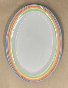 Gibson Rainbow Stripe 13” Oval Ceramic Serving Platter Plate Dish LGBTQ Pride - Picture 1 of 8