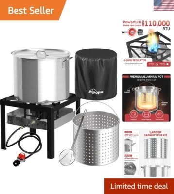 Outdoor Seafood Boiling Kit - 100QT Pot, Skimmer & Heavy-Duty Burner Included - Image 1 of 4