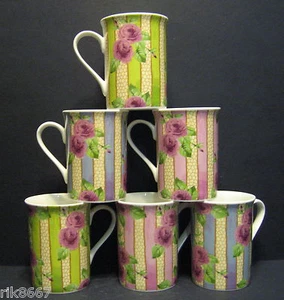 SET OF 6 MUGS DATA ROMANTIC SPRING FINE BONE CHINA MUGS CUPS BEAKERS TO CLEAR - Picture 1 of 5