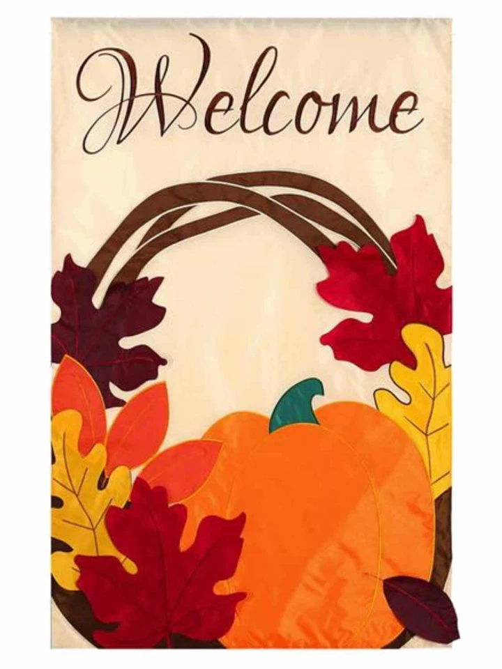 OPEN FLAG Welcome Wreath 168458 Evergreen APPLIQUE Garden Flag 12.5” ”