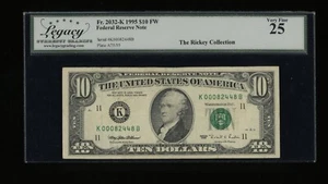DBR 1995 $10 FRN Dallas Fr. 2032-K Legacy 25 Serial K00082448B - Picture 1 of 2
