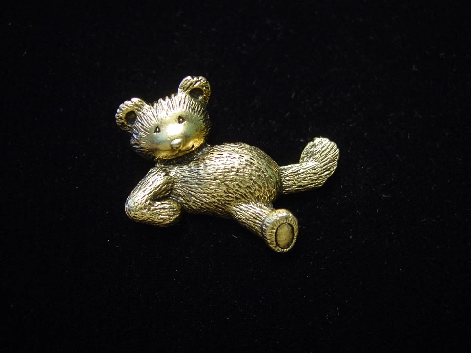 Prendedor de tachuela "JJ" Jonette joyería oro antiguo peltre 'TEDDY BEAR' #1 Foto 1 de 1