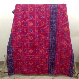 Indian Vintage Kantha Quilt Twin Blanket Boho Adults Bedding Gudri Ralli 1 Pc - Picture 1 of 2