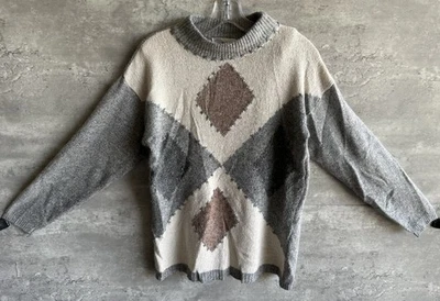 Vintage 1980s SML Sport LTD Silk & Angora Argyle Mock Neck Sweater Size S - Image 1 of 4