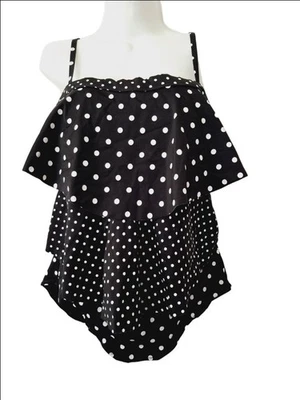 Jantzen Talla 14 Negro Blanco Lunares Tankini Baño Top Playa Mujer Foto 1 de 4