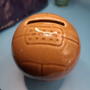 Vintage Football Money Box Brown Ceramic Earthenware w/ Plastic Stopper - Picture 1 of 3